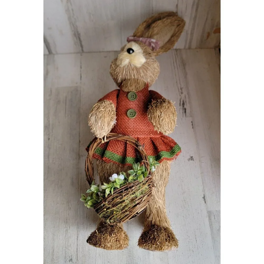 Pier 1 sisal Easter Bunny girl floral basket home decor rabbit‎